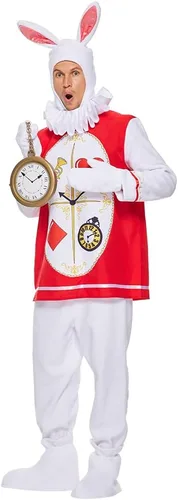 Vista 3 de EraSpooky Disfraz de conejo para adultos, traje de mascota de conejo blanco para Halloween