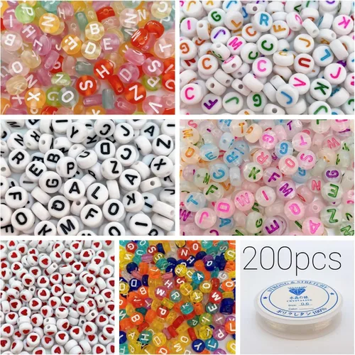 Vista 2 de Juego de 1200 cuentas de letras de 6 colores redondos acrílicos del alfabeto, pulseras de la amistad, cuentas del alfabeto surtido con 1 rollo