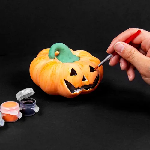 Vista 2 de Creative Roots Horizon Group USA - Pinta tu propia calabaza de cerámica, mini calabaza con luz LED, 3 macetas de pintura acrílica, mini pincel