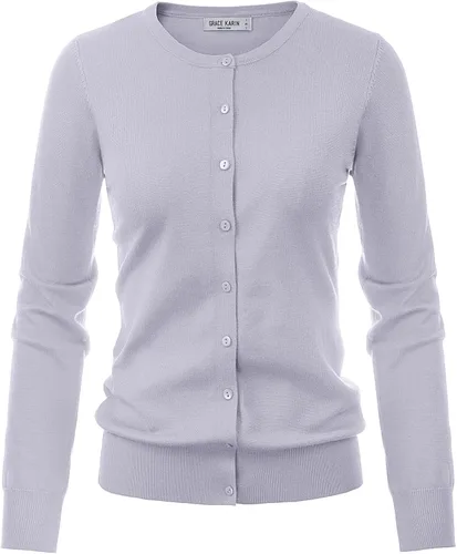 Vista 8 de GRACE KARIN Suéter de punto ligero con botones para mujer Azul (Acid Blue)