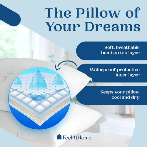Vista 3 de FeelAtHome Funda de almohada de bambú refrescante, impermeable, 20 x 26 pulgadas, paquete de 2 (estándar), muy suave y cómoda, funda de almohada