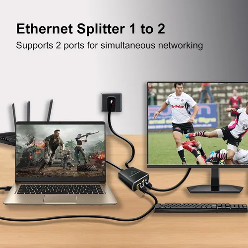 Vista 8 de Divisor Gigabit Ethernet 1 a 2 de alta velocidad (2 dispositivos de red simultáneamente), divisor de Internet de 1000 Mbps 1 entrada 2 salidas
