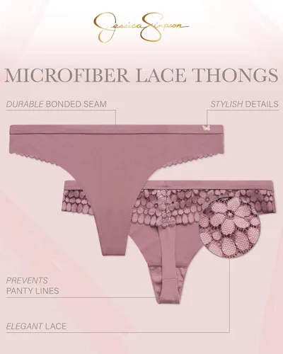 Vista 2 de Jessica Simpson Ropa interior para mujer – Paquete de 3 bragas de microfibra elástica duradera sexy – Tangas de encaje suave para mujer