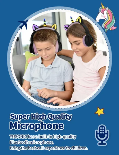 Vista 9 de Unicornio Bluetooth Niños Auriculares Plegables para Niñas (Negro)