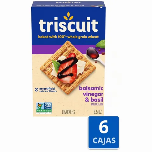 Vista 4 de Triscuit galletas con sabor a vinagre balsámico y albahaca, sin OMG, paquete de 6 cajas de 8.5 onzas cada una