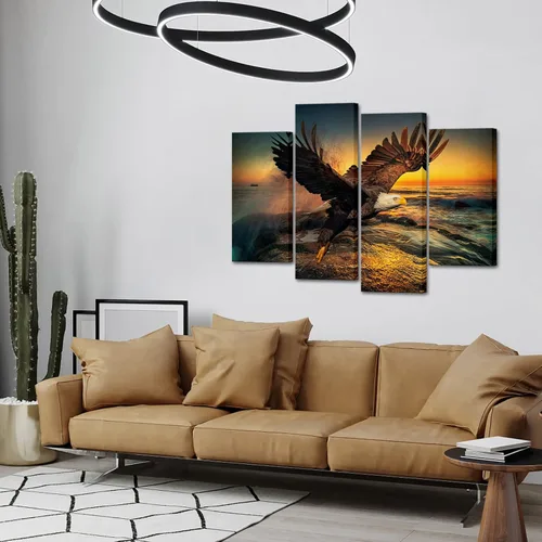 Vista 5 de RnnJoile Lienzo de águila calva para pared, diseño de águila voladora, amanecer, impresiones de pájaros grandes sobre el mar, paisaje, pintura, obra