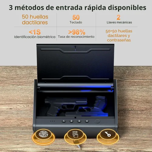 Vista 5 de PINEWORLD Caja fuerte para armas, caja de seguridad biométrica para pistola, caja fuerte para pistola con teclado retroiluminado de huellas