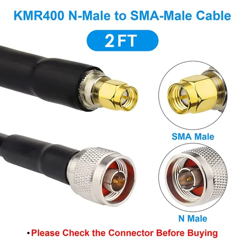 Vista 2 de XRDS -RF Cable SMA a N de 2 pies, conector N-macho a SMA-macho Cable de extensión KMR400 de baja pérdida
