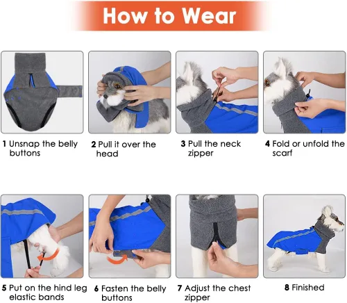 Vista 5 de SlowTon Abrigo de invierno para perro, cálida chaqueta para perros con forro polar para exteriores con bufanda de cuello alto, raya reflectante E.