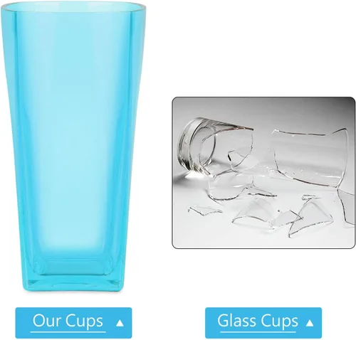 Vista 4 de Top-spring Vaso de Agua de Plástico Reutilizable de 20 Onzas, Vasos Transparentes Irrompibles para Beber, Sin BPA, Juego de 6 Vasos Azules