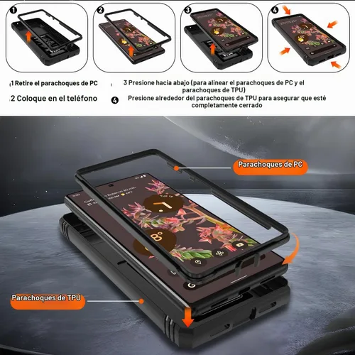 Vista 4 de Gritup Funda para Google Pixel 6 con cubierta deslizante para cámara y protector de pantalla (2 unidades), soporte de anillo giratorio 360°, funda