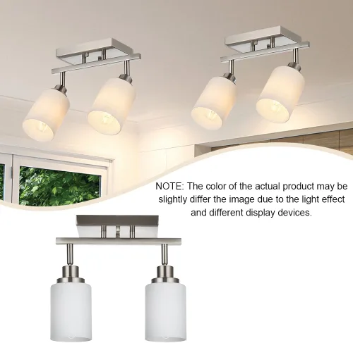 Vista 6 de TODOLUZ Luminarias de Riel de 2 Luces Aplique de Pared, Foco de Níquel Cepillado para Cocina Sala de Estar Comedor Pasillo, Base de Bombilla E26