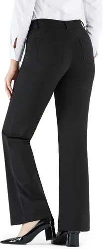 Vista 2 de Bamans Pantalones de vestir para mujer, leggings de pierna ancha, acampanados, de cintura alta, para trabajo, negocios, oficina, pantalones de yoga