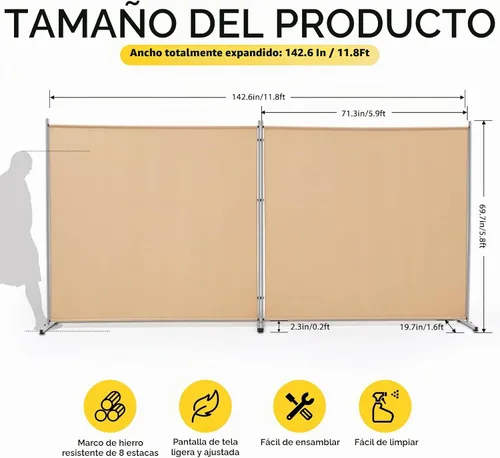 Vista 2 de Rantila Divisor de habitación de 2 paneles grandes, divisor de oficina portátil, cómodo móvil, pantalla de privacidad plegable para dormitorio