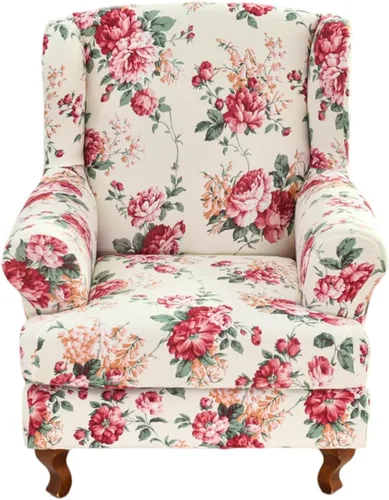 Vista 21 de HAOYONG Fundas para silla de alas estampadas, 2 piezas, fundas elásticas para sillón con respaldo de ala, fundas protectoras lavables para sala