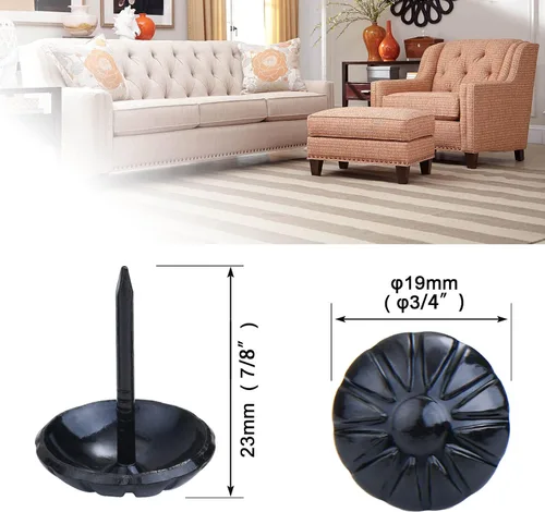 Vista 3 de Tachuelas de tapicería para muebles, clavos de tapicería negros de 3/4 pulgadas, tachuelas decorativas, 100 tachuelas de muebles resistentes