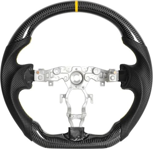 Vista 7 de Volante de fibra de carbono, volante de cuero perforado con parte inferior plana en forma de D, color negro, apto para Nissan 370z 2008-2020