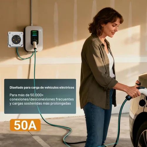 Vista 2 de Nema 14-50 EV Outlet con kit de caja de montaje en superficie, 50 amperios EV carga recta dispositivo receptáculo resistente, grado industrial, 3