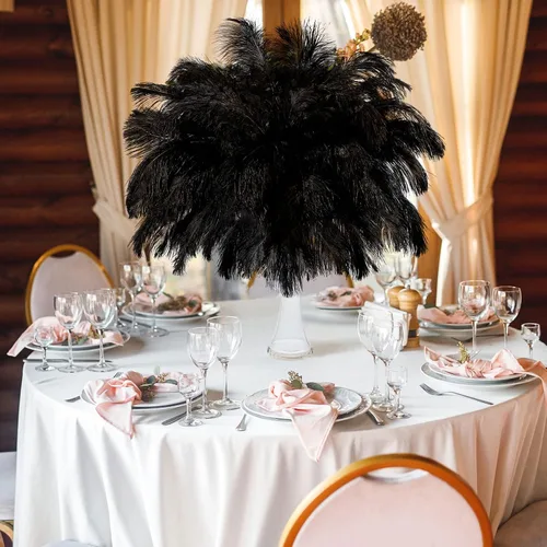 Vista 5 de Berlune 150 plumas de avestruz grandes a granel de 12-14 pulgadas (11.8-13.8 in), plumas de avestruz naturales para manualidades, manualidades, Negro