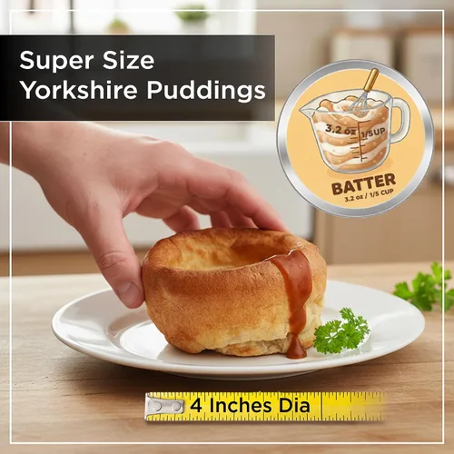 Vista 3 de Wrenbury Sartén grande Yorkshire para pudín resistente, antiadherente, deslizamiento perfecto para pudines de fácil liberación de 4 pulgadas