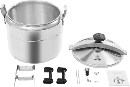 Vista 9 de Olla a presión de aluminio de 31.7 cuartos de galón, 2 válvulas de seguridad, 5 PSI de gran capacidad, olla para cocinas o uso comercial, estufas