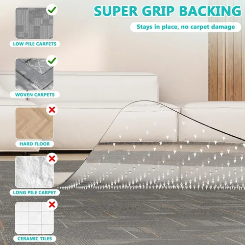 Vista 4 de Tapete para silla de oficina para alfombra de pelo bajo con labio, 36 x 48 pulgadas, protector de piso de plástico transparente resistente