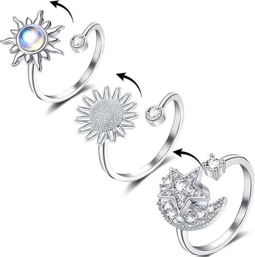 Vista 13 de Honsny Fidget Anxiety Rings for Women Adjustable Spinner Fidget Ring Set A 6 piezas