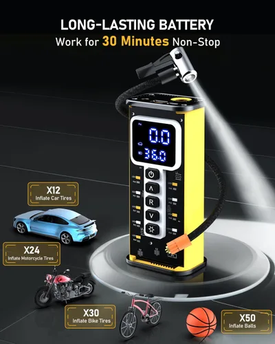 Vista 4 de Compresor de Aire Portátil Inflador de Neumáticos, Compresor de Aire de 150 PSI para Neumáticos de Coche, Inflador de Neumáticos Portátil para Coche