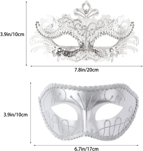 Vista 9 de Máscaras de metal para parejas, máscara veneciana de Halloween, máscara de Mardi Gras, disfraz de fiesta de cosplay, fiesta de boda, máscara