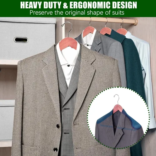 Vista 6 de Amber Home Paquete de 5 perchas de cedro para trajes con hombro extra ancho, perchas de madera para abrigos y chaquetas, perchas de cedro natural