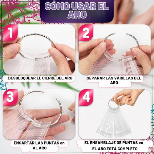 Vista 5 de 100 barras de muestra de uñas para esmalte de gel, acrílico, 2 anillos de metal 100 barras de esmalte de uñas acrílico transparente
