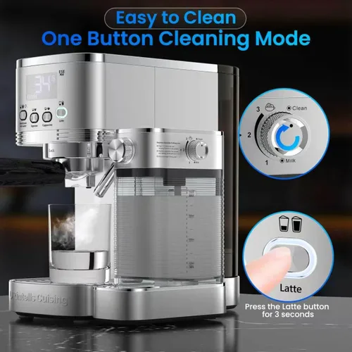 Vista 13 de URintells Cuising - Máquina de café expreso de 20 barras con espumador Cafetera con sistemas de calentamiento rápido duales de 1350 W y 1000 W