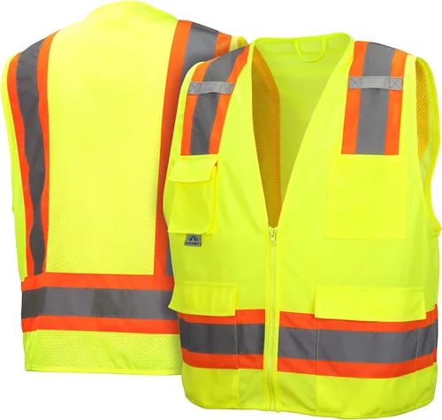 Vista 2 de Pyramex Class 2 Surveyor's Safety Vest with 6 Pockets, Hi-Vis Lime, 4XL verde lima (Hi Vis Lime)