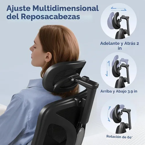 Vista 5 de DEVAISE Silla de oficina grande y alta, silla de escritorio ergonómica reclinable para largas horas, cómoda malla transpirable, reposabrazos Negro