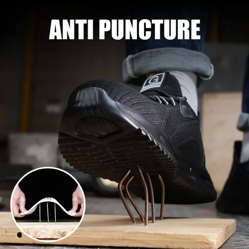 Vista 3 de GLANOUDUN Zapatos de punta de acero para hombres y mujeres, zapatos de trabajo transpirables para hombres, zapatos de trabajo ligeros con punta