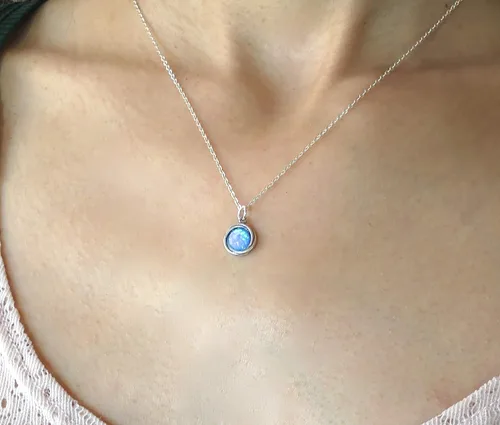 Vista 6 de Colgante de collar de ópalo, collar de ópalo azul de plata esterlina 925 para mujeres y niñas, colgante de piedra minimalista, collar de ópalo