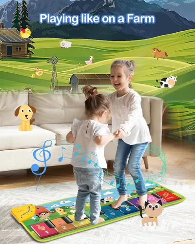Vista 4 de FOKI Tapete de piano de suelo para niños pequeños, juguete educativo sensorial con teclado musical, tapete de juguete con sonidos de animales, manta