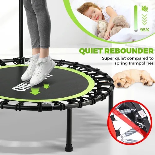 Vista 6 de ONETWOFIT Foldable Rebounder Trampoline for Adults, 40/45” Mini Fitness Trampoline W/Adjustable Foam Handle Bungees, Quiet Exercise Trampoline for
