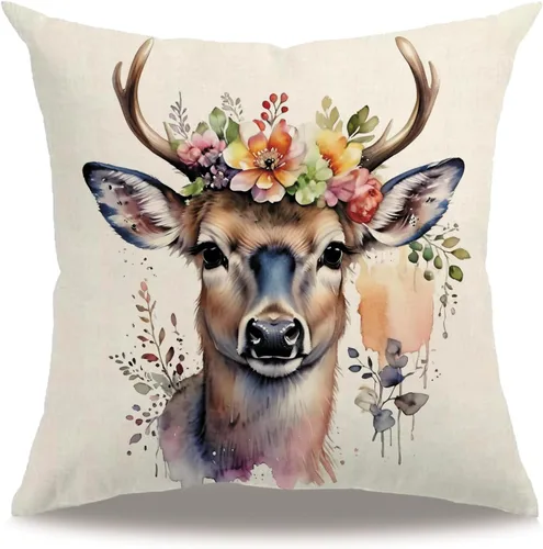 Vista 18 de Fundas de almohada con diseño de animales, 18 x 18 pulgadas, diseño de ardillas florales, acuarela, vida silvestre, diseño de flores, temporada