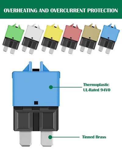 Vista 4 de LENKRAD Fusible reiniciable automotriz 5A, 10A, 15A, 20A, 25A, 30A, ATC, ATO, surtido de fusibles de reinicio manual para automóvil, disyuntor