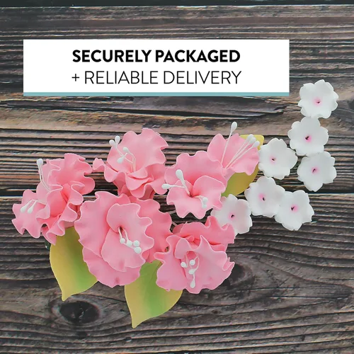 Vista 5 de Aerosol para pastel de flores de azúcar, flores de pasta de goma para decoración de pasteles, flores de cerezo rosa con hojas verdes, 1 unidad por