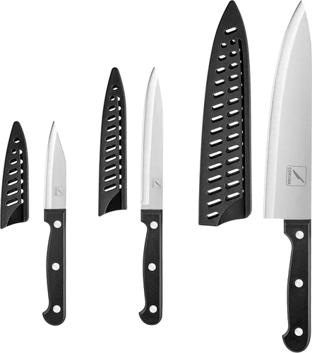 Vista 2 de COKUMA Cuchillo de cocina, juego de 3 cuchillos con funda, cuchillo de chef de 8 pulgadas, cuchillo utilitario de 4.5 pulgadas, cuchillo de chef