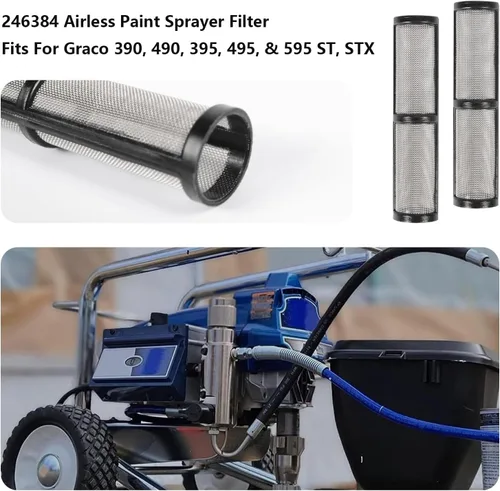 Vista 2 de Filtro pulverizador de pintura sin aire 246384 Filtro de colector de bomba 390 395 490 495 595 Pieza de repuesto 5 Pack 60 Pantalla de malla