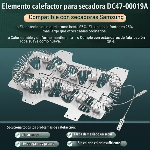 Vista 2 de Elemento calefactor para secadora Samsung DC47-00019A, kit de reparación