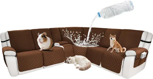 Vista 60 de Fundas impermeables para sofá reclinable seccional en forma de L, 7 piezas, antideslizantes, lavables, juego de fundas reclinables para mascotas