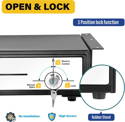 Vista 5 de HK SYSTEMS Cajón de efectivo POS negro resistente de 16 "acero inoxidable" con 5Bill/5Coin con soporte de metal de montaje debajo del mostrador