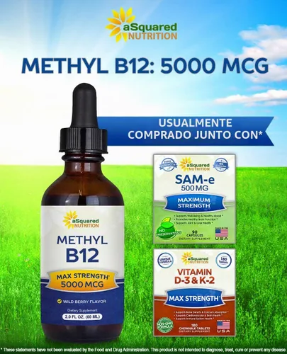 Vista 5 de Vitamina B12 Sublingual líquido gotas – 5000 mcg Suplemento con Methylcobalamin (methyl B-12) – Max absorción B 12 para aumentar la energía