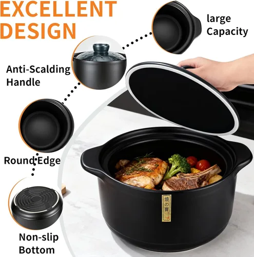 Vista 5 de Olla de cerámica - Donabe japonés/cazuela china/olla de arcilla - azul 4.2L/4.4QT con tapa