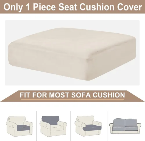 Vista 6 de NAISI Fundas de cojín de sofá de terciopelo elásticas de 1 pieza, fundas de asiento de sofá o respaldo, fundas suaves individuales para sofá Beige