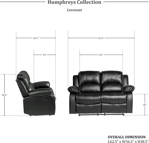 Vista 2 de Lexicon Humphreys Wall-Hugger - Juego de sala de estar reclinable manual, 2 piezas, color negro